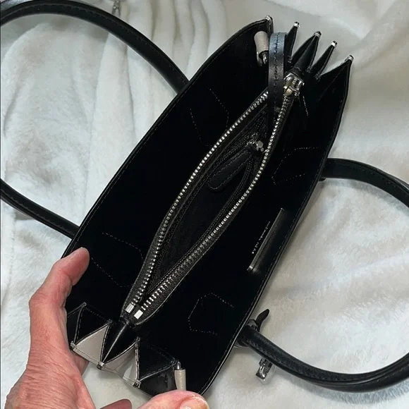 MichaelKors Mercer Tricolor Gray Black white Leather Handbag Shoulder purse tote - Picture 6 of 17